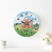 Grande Horloge Ronde cool garçons tracteur amoureux ajouter le nom (Maison)