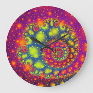 Grande Horloge Ronde Cool Hors De Ce Monde Colorful Fractage Design