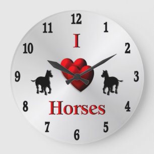 Grande Horloge Ronde Cool I Heart Horses Design Douze Chiffres Large Cl