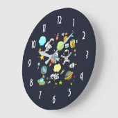 Grande Horloge Ronde Cool Outer Space Astronauts et Rocket Pattern (Angle)