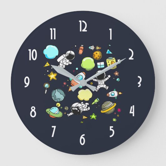 Grande Horloge Ronde Cool Outer Space Astronauts et Rocket Pattern (Recto)