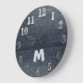 Grande Horloge Ronde Cool Rustic Look Blue Denim Wall Clock (Angle)