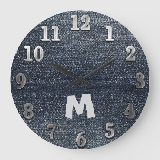 Grande Horloge Ronde Cool Rustic Look Blue Denim Wall Clock (Recto)