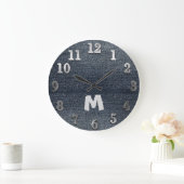 Grande Horloge Ronde Cool Rustic Look Blue Denim Wall Clock (Maison)