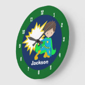 Grande Horloge Ronde Cool Superhero Boy (Angle)