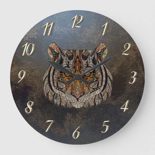 Grande Horloge Ronde Cool Tiger Tête en cuir (Recto)