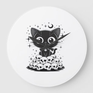 Grande Horloge Ronde Copie de Crânes de Chat Mignon Créepy Gothique Cha