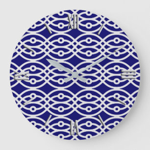 Grande Horloge Ronde Copie de kimono, gris argenté et bleu marine
