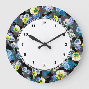 Grande Horloge Ronde Copie élégante de fleur de pensées foncées