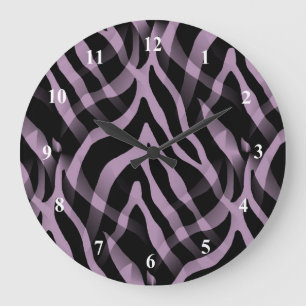 Grande Horloge Ronde Copie pourpre de rayures de zèbre de lavande