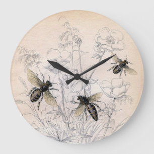 Grande Horloge Ronde Copie vintage d'art d'abeille de miel