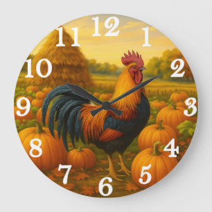 Grande Horloge Ronde Coq coloré lors de la récolte de citrouilles