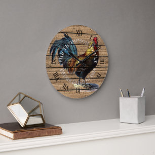 Grande Horloge Ronde Coq Cute Personnalisé Sur Motif Patiné