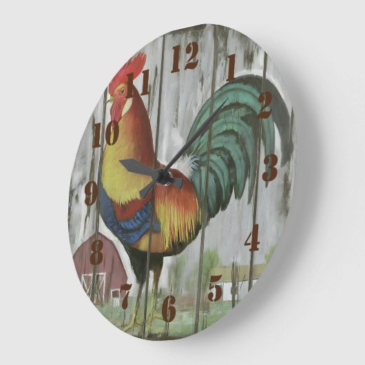 Grande Horloge Ronde Coq de campagne rustique Cuisine de ferme (Angle)