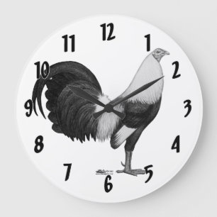 Grande Horloge Ronde Coq de combat gris à ailes de canard
