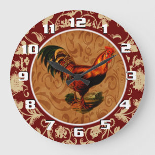 Grande Horloge Ronde Coq de pays rustique orné et élégant
