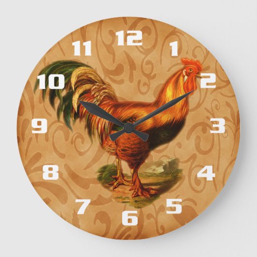 Grande Horloge Ronde Coq Orné de Cuisine de Campagne Rustique (Recto)