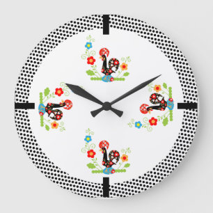 Grande Horloge Ronde Coq portugais avec pois noirs