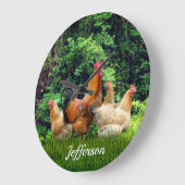 Grande Horloge Ronde Coq rouge et poules (Angle)