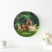 Grande Horloge Ronde Coq rouge et poules (Maison)