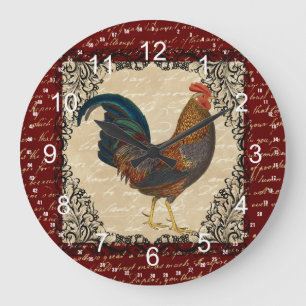 Grande Horloge Ronde Coq vintage rouge