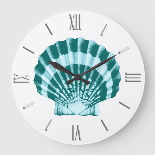 Grande Horloge Ronde Coquillage - Tons bleu turquoise (Recto)