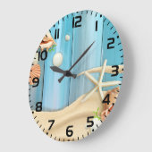 Grande Horloge Ronde Coquillages Sur Sable (Angle)
