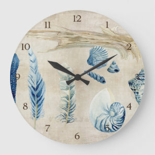 Grande Horloge Ronde Coquilles d'aquarelle de carnet à dessins de plage