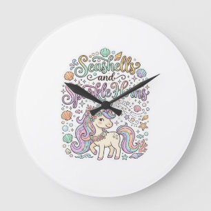 Grande Horloge Ronde Coquilles de licorne et cornes scintillantes Vecte