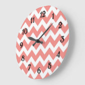 Grande Horloge Ronde Corail et blanc Chevron (Angle)