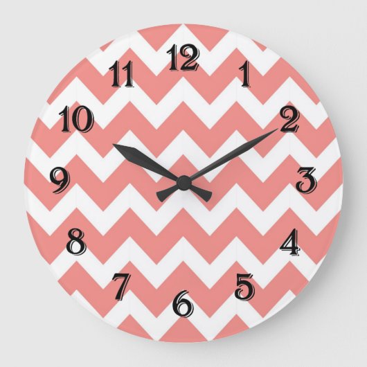Grande Horloge Ronde Corail et blanc Chevron (Recto)