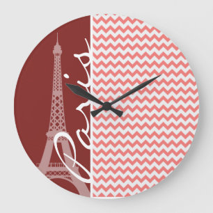Grande Horloge Ronde Coral Chevron Motif ; Paris