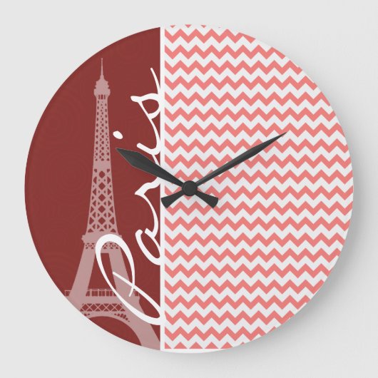Grande Horloge Ronde Coral Chevron Motif ; Paris (Recto)