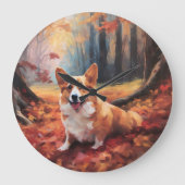 Grande Horloge Ronde Corgi dans les feuilles d'automne automne automne  (Recto)