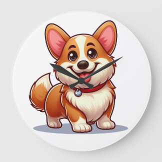 Grande Horloge Ronde Corgi de dessin animé