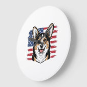 Grande Horloge Ronde Corgi patriotique drapeau américain vecteur vintag (Angle)