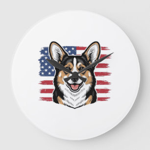 Grande Horloge Ronde Corgi patriotique drapeau américain vecteur vintag
