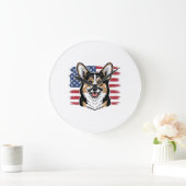 Grande Horloge Ronde Corgi patriotique drapeau américain vecteur vintag (Maison)
