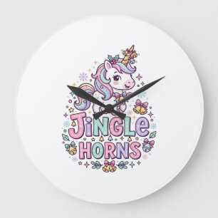Grande Horloge Ronde Cornes de clochettes de licorne Vêtements charmant