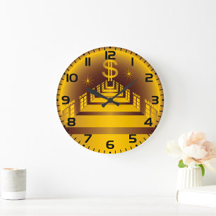 Grande Horloge Ronde Corridor de la banque dorée Finance dollar brillan