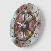 Grande Horloge Ronde Corroded Blue and Rust Steampunk Wall Clock (Angle)