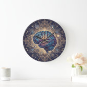 Grande Horloge Ronde Cosmic Mind Mandala – Abstract Brain Art (Maison)