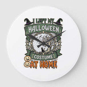 Grande Horloge Ronde Costume Halloween Gauche Maison Arbre Chat Citroui