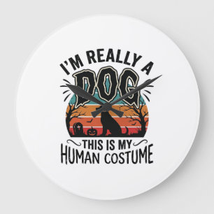 Grande Horloge Ronde Costume Humain Chien Drôle Halloween Vintage Chien