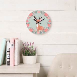 Grande Horloge Ronde Cosy Woodland Friends Deer