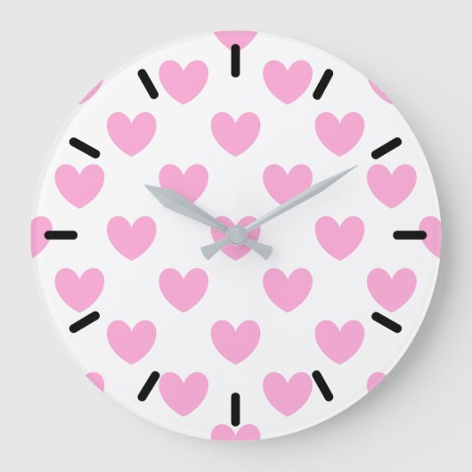 Grande Horloge Ronde Coton Candy Pink coeurs sur blanc (Recto)