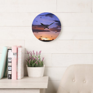 Grande Horloge Ronde Coucher de soleil coloré par Shirley Taylor