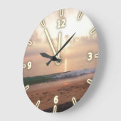 Grande Horloge Ronde Coucher de soleil moderne adorable sur la plage (Angle)