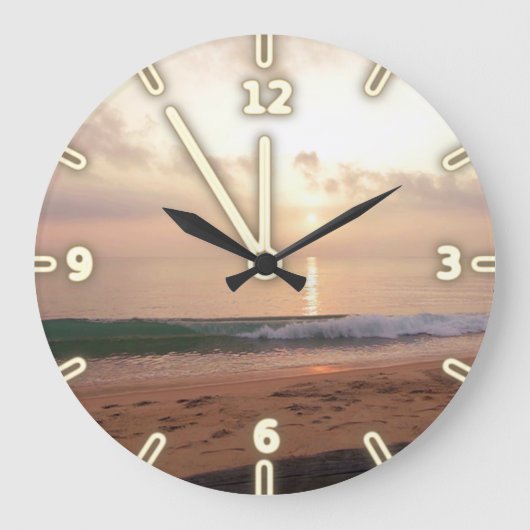 Grande Horloge Ronde Coucher de soleil moderne adorable sur la plage (Recto)