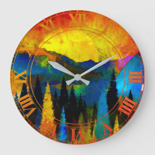 Grande Horloge Ronde Coucher de soleil sur la montagne